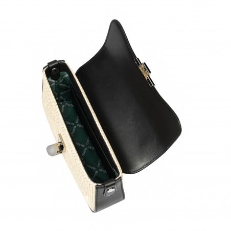 Damenschultertasche 046g 01 schwarz Nappa+Raffia