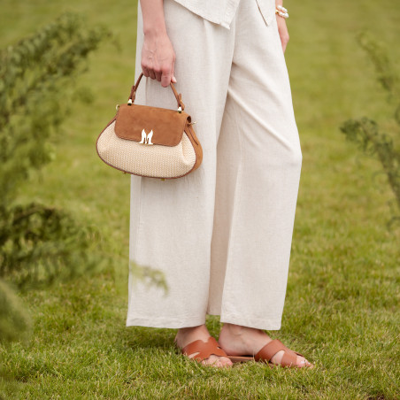 Damentasche 042g braunes Wildleder + Bast