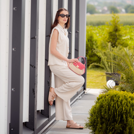 Damentasche Handtasche 042g Rosafarbenes Wildleder+Raffia lifestyle
