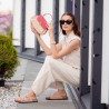 Damentasche Handtasche 042g Rosafarbenes Wildleder+Raffia lifestyle