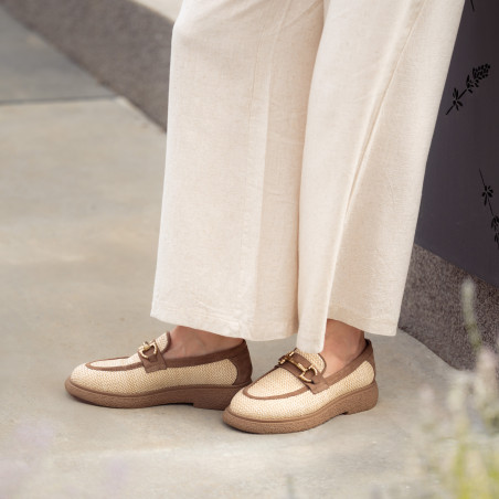 Damen Freizeitschuhe 6092 aus beigem Raffia kombiniert lifestyle