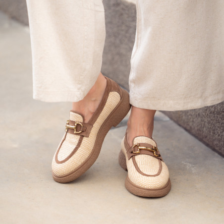 Damen Freizeitschuhe 6092 aus beigem Raffia kombiniert lifestyle