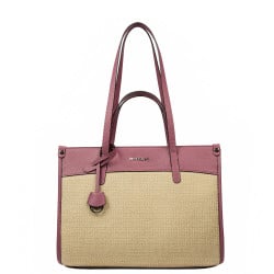 Damentasche für den Strand 045g 01 Himbeerrosa+Raffia