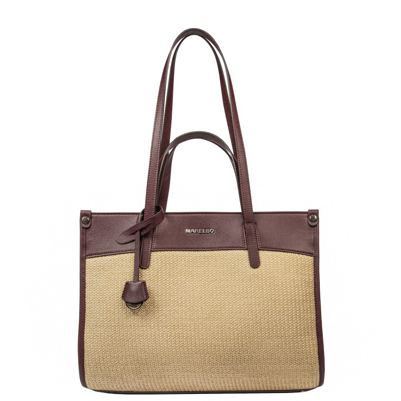 Damen-Strandtasche 045g 01 burgundy+Raffia
