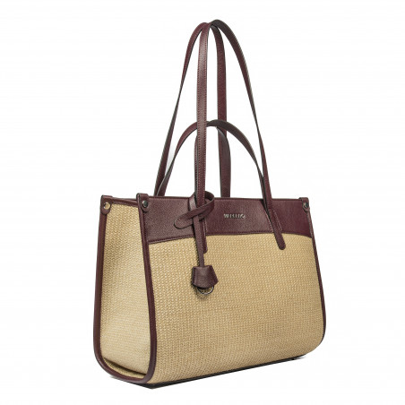 Damen-Strandtasche 045g 01 burgundy+Raffia