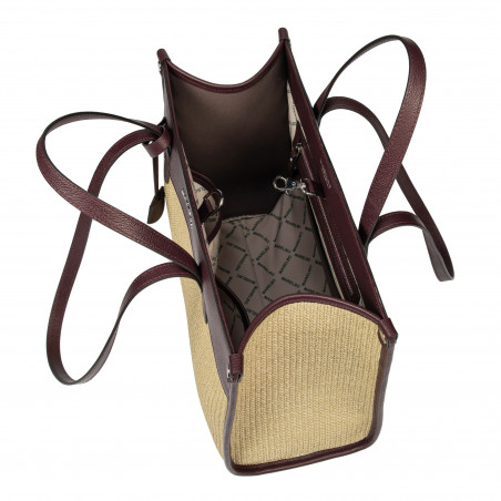 Damen-Strandtasche 045g 01 burgundy+Raffia