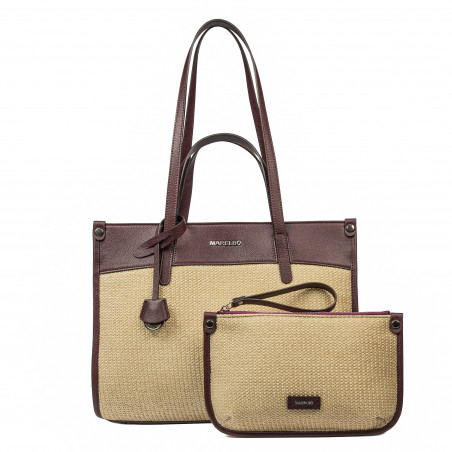 Damen-Strandtasche 045g 01 burgundy+Raffia