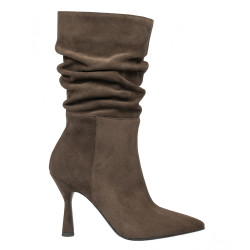 Damen-Stiefeletten mit Absatz 1410 Schokoladen-Veloursleder