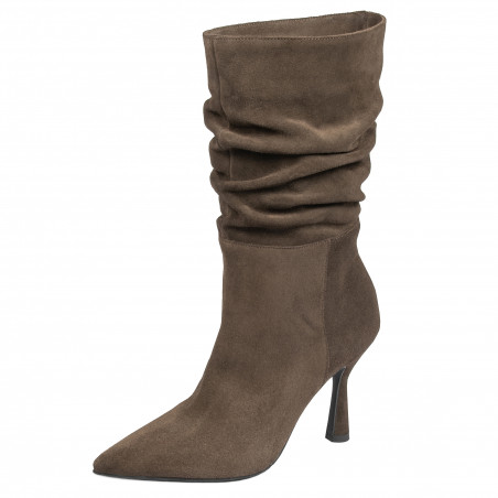 Damen-Stiefeletten mit Absatz 1410 Schokoladen-Veloursleder