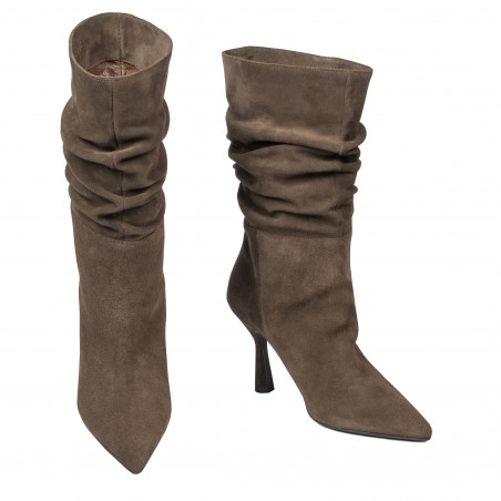 Damen-Stiefeletten mit Absatz 1410 Schokoladen-Veloursleder