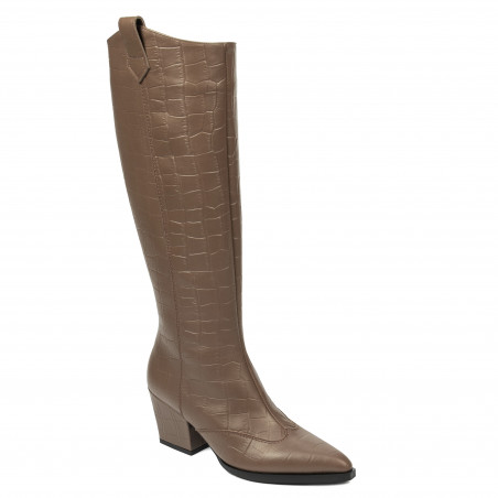 Damenstiefel mit Absatz 1413 Croco Kaffee