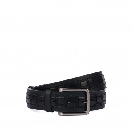 Herren Gürtel 18b schwarz+Kroko schwarz