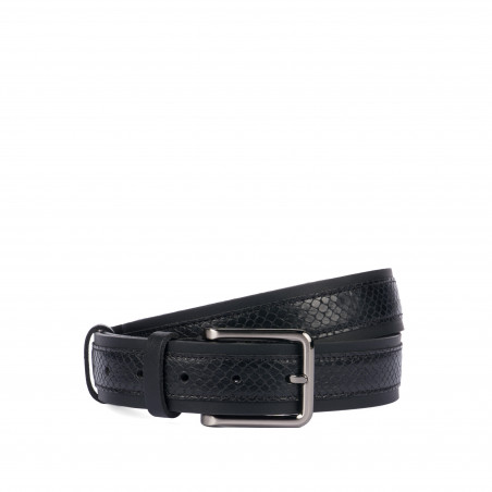 Herren Gürtel 18b Schwarz+Schwarze Schlange