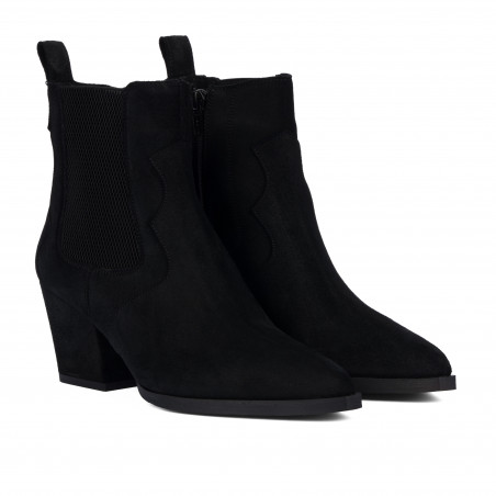 Damen-Stiefeletten mit Absatz 1418 schwarz Velours