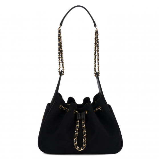Damenschultertasche 062g schwarzes Wildleder