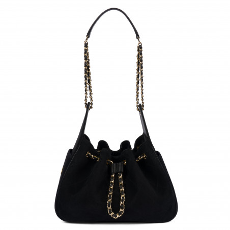 Damenschultertasche 062g schwarzes Wildleder