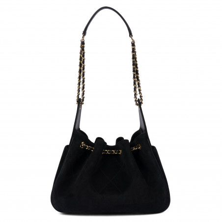 Damenschultertasche 062g schwarzes Wildleder