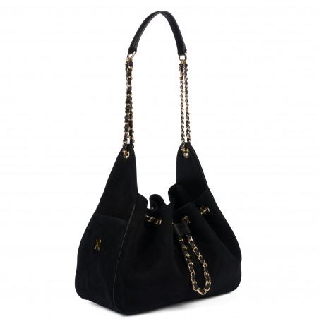 Damenschultertasche 062g schwarzes Wildleder