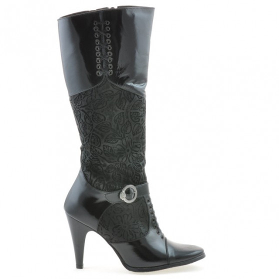 Damenstiefel 1109 Lack Schwarz+Schwarz Antilope
