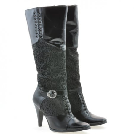 Damenstiefel 1109 Lack Schwarz+Schwarz Antilope