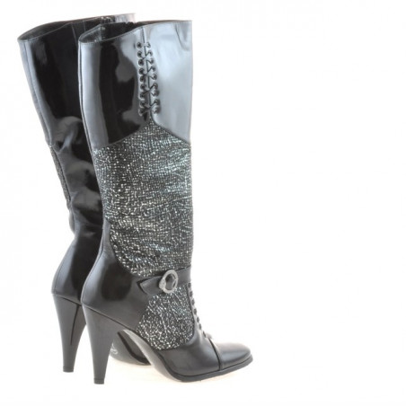 Damenstiefel 1109 kombinierter schwarzer Lack