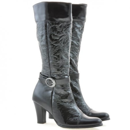 Damenstiefel 017 schwarzer Lack crep