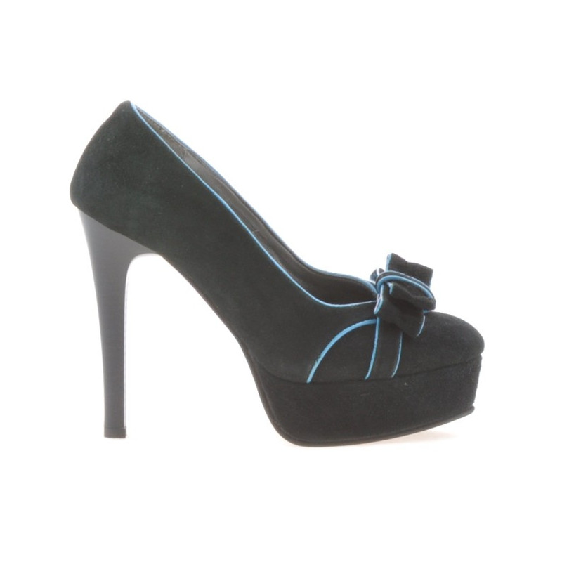Elegante Damenschuhe 1095 schwarz Antilope+türkis