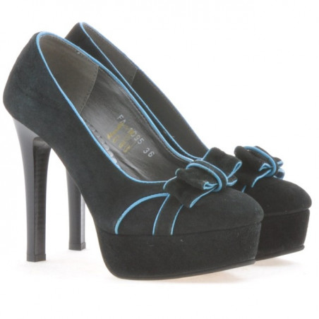 Elegante Damenschuhe 1095 schwarz Antilope+türkis