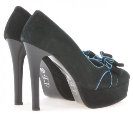 Elegante Damenschuhe 1095 schwarz Antilope+türkis