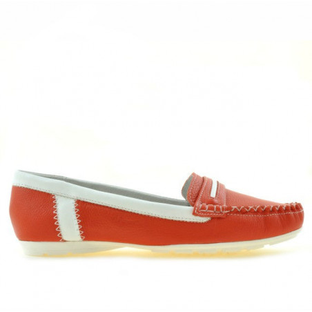 Damen Mokassins 619 korallenrot+weiß