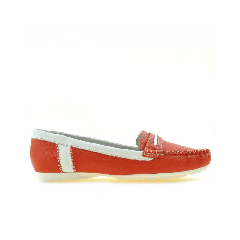Damen Mokassins 619 korallenrot+weiß