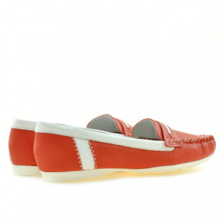 Damen Mokassins 619 korallenrot+weiß